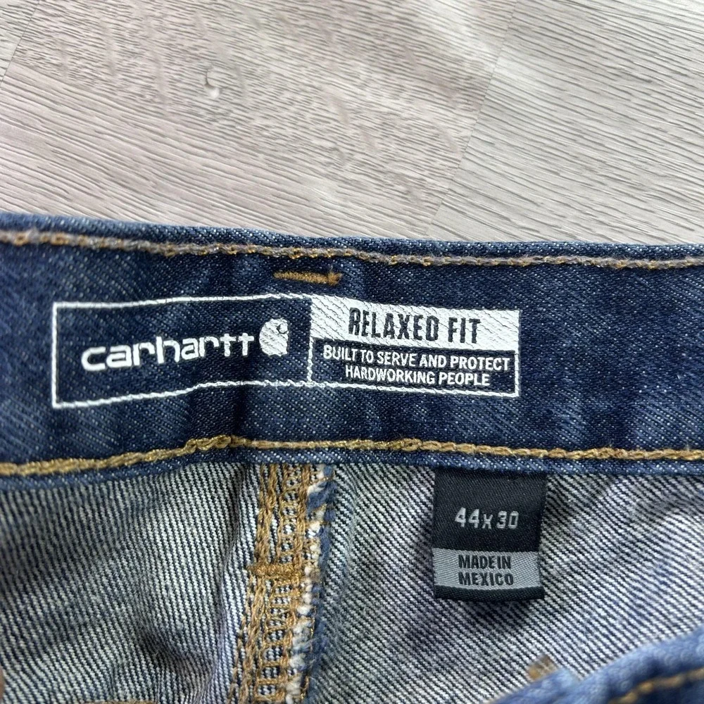 Carhartt Jeans Mens 44x30 Blue Relaxed Straight Carpenter‎ Denim Dark Wash